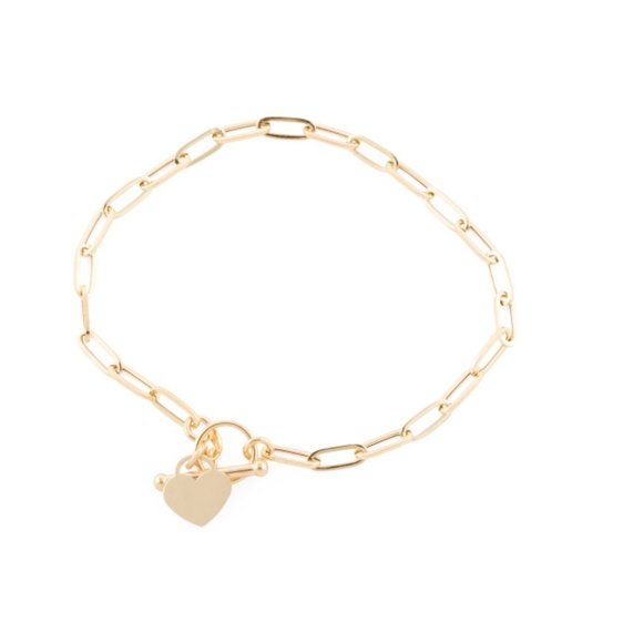 GOLDEN CLEF Jewelry Golden Clef Gold Made In Italy 4k Gold Heart Charm T Bar Paperclip